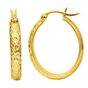 14K Yellow Gold Oval Diamond Cut Hoop Earrings