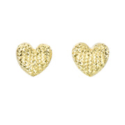 14K Yellow Gold Large Diamond Cut Heart Post Earrings