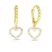 14K Two-Tone Gold Beaded Dangle Heart Drop Earrings