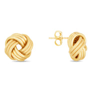 14K Yellow Gold Large Polished & Textured Love Knot Stud Earrings
