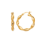 14K Yellow Gold Large Ribbon Twist Hoop Earrings