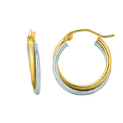 14K Two-Tone Gold Double Row Polished Hoop Earrings