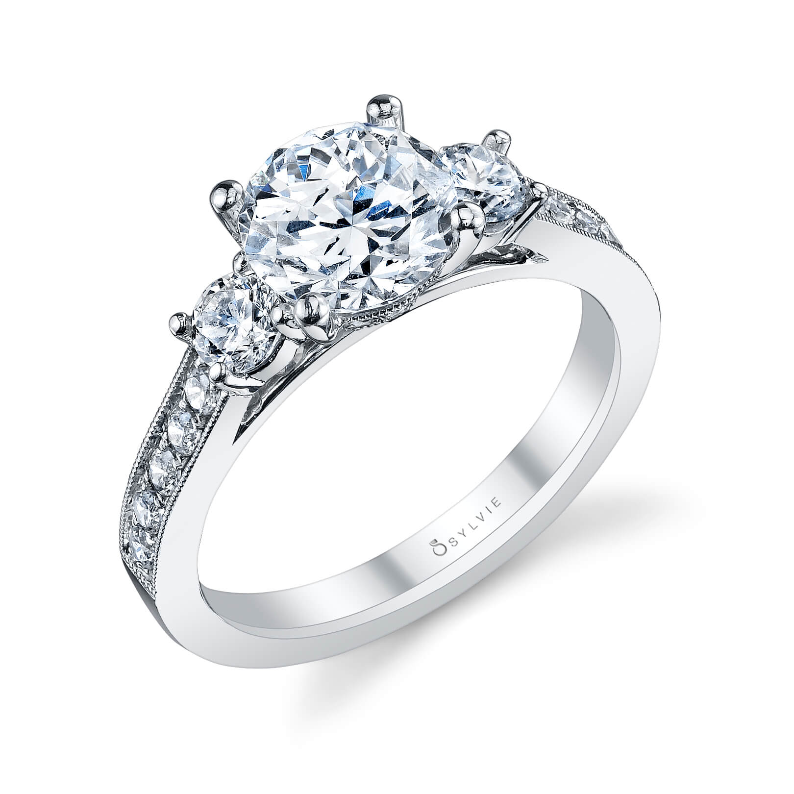 Sylvie Classic Three-Stone Round Brilliant Diamond Engagement Ring Set –  Carroll's