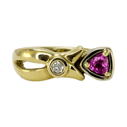 14K Yellow Gold Pink Sapphire & Diamond Ring