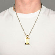 Stainless Steel Polished White 1.40 Carat Diamond Intricate Carved Gold Plated Dog Tag Pendant