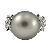18K White Gold Silver South Sea Tahitian Pearl Ring