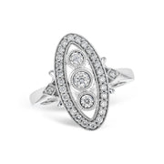 Vintage-Inspired 14K White Gold Elliptical Diamond Ring