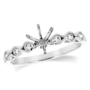 Vintage Inspired Scalloped 14K White Gold Diamond Semi-Mount Engagement Ring