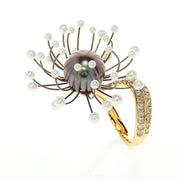 Blossom Black Pearl & Diamond 14K Yellow Gold Ring