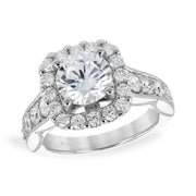 Vintage-Inspired 14K White Gold Cushion Shape Diamond Halo Semi-Mount Engagement Ring
