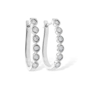 14K White Gold Diamond J-Hoop Earrings