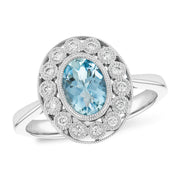 Vintage-Inspired 14K White Gold Oval Aquamarine & Diamond Halo Ring