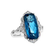 Vintage-Inspired 14K White Gold Fancy Cut London Blue Topaz & Diamond Halo Ring