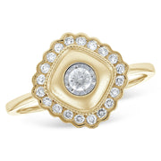 14K Yellow Gold Cushion Halo & Solitaire Diamond Ring