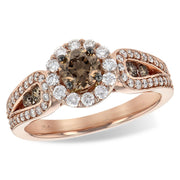 14K Rose Gold Cognac Diamond Halo Ring