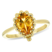 14K Yellow Gold Citrine & Gold Bead Ring