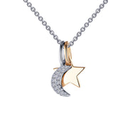 Sterling Silver Moon & Star Shadow Charm Necklace