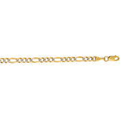 14K Yellow Gold 3.65mm White Pave Figaro Chain Necklace