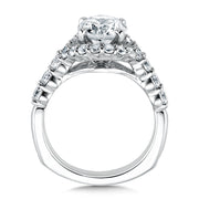 14K White Gold Low Profile Round Diamond Halo Engagement Ring