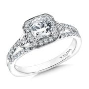 14K White Gold Halo Style Cushion Cut Engagement Ring