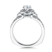 14K White Gold Floral Split Shank Halo Diamond Engagement Ring