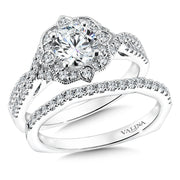 14K White Gold Floral Halo Diamond Accent Engagement Ring