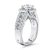 14K White Gold Diamond Cushion Halo Triple Band Engagement Ring