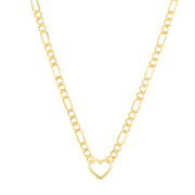 14K Yellow Gold Heart Figaro Chain Necklace