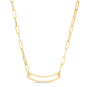 14K Yellow Gold Paperclip Curved Open Bar Necklace