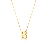 14K Yellow Gold Block Letter Initial B Necklace