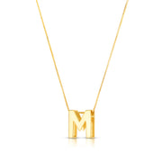 14K Yellow Gold Block Letter Initial M Necklace