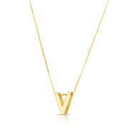 14K Yellow Gold Block Letter Initial V Necklace