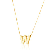 14K Yellow Gold Block Letter Initial W Necklace