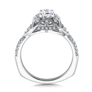14K White Gold Square Floral Diamond Accent Halo Engagement Ring