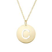 14K Yellow Gold Disc Initial C Necklace