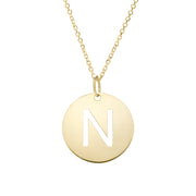 14K Yellow Gold Disc Initial N Necklace