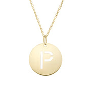 14K Yellow Gold Disc Initial P Necklace