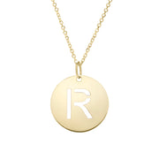 14K Yellow Gold Disc Initial R Necklace
