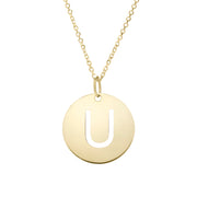14K Yellow Gold Disc Initial U Necklace