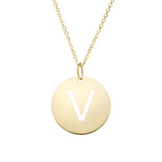 14K Yellow Gold Disc Initial V Necklace