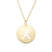 14K Yellow Gold Disc Initial X Necklace