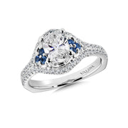 Sapphire Accented 14K White Gold Oval Halo Engagement Ring