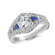 14K White Gold Diamond And Baguette Sapphire Engagement Ring