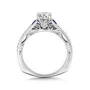 14K White Gold Fancy Diamond And Blue Sapphire Engagement Ring