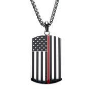 Thin Red Line American Flag Firefighter Military Style Dog Tag Enamel Pendant with Chain Necklace