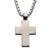 Stainless Steel Hammered Cross Pendant with Steel Box Chain Necklace