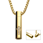Stainless Steel & Gold IP Stash Cross Pendant & Box Chain Necklace