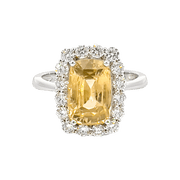 18K White Gold Peach Sapphire & Diamond Halo Ring