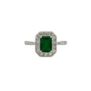 14K White Gold Contemporary Emerald & Diamond Ring