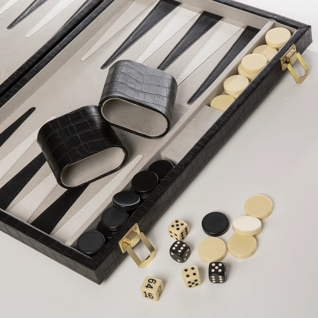 New School Backgammon Set (Black Crocodile) – Carroll's